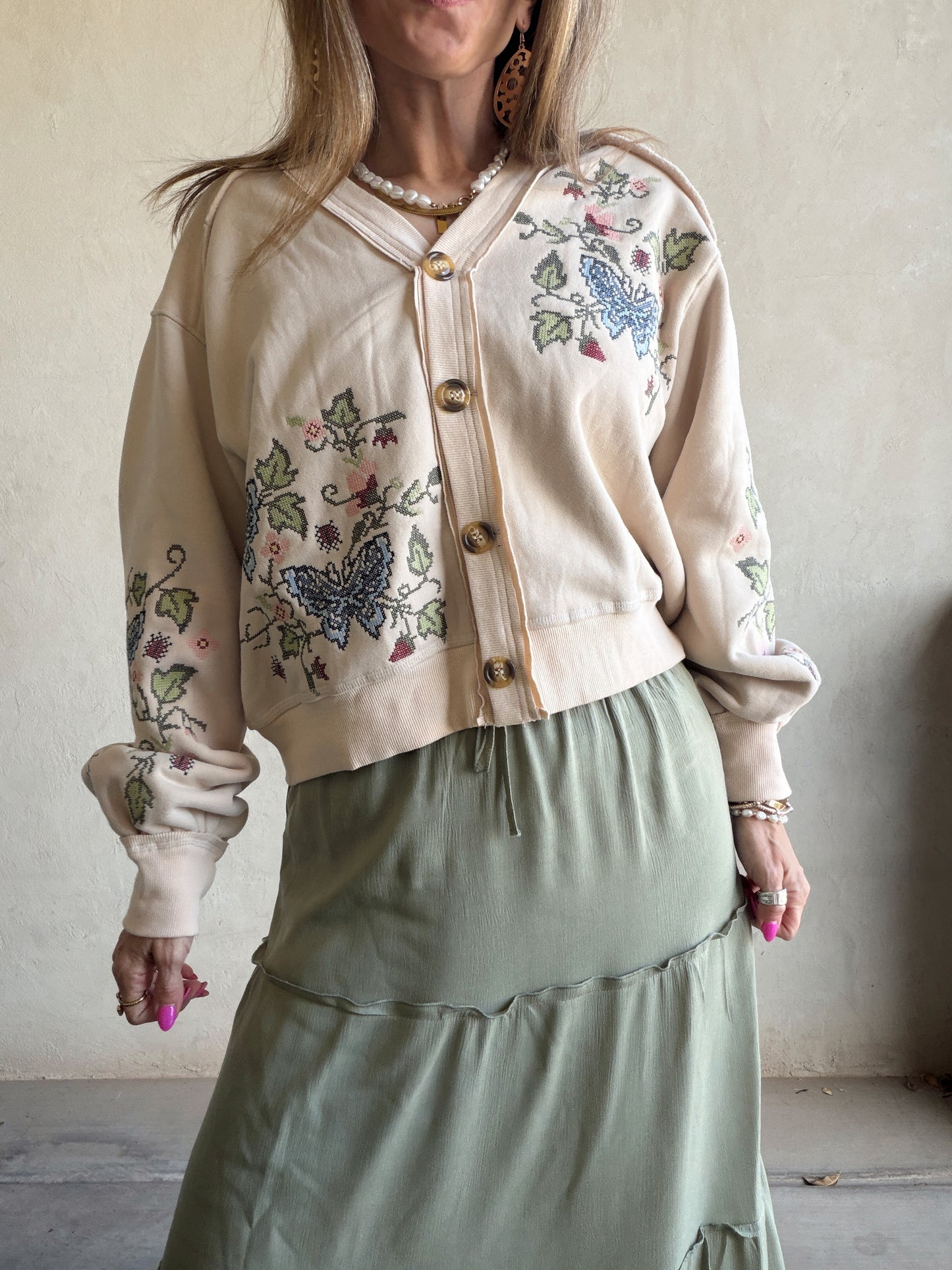 Terry Maxi Skirt in Green