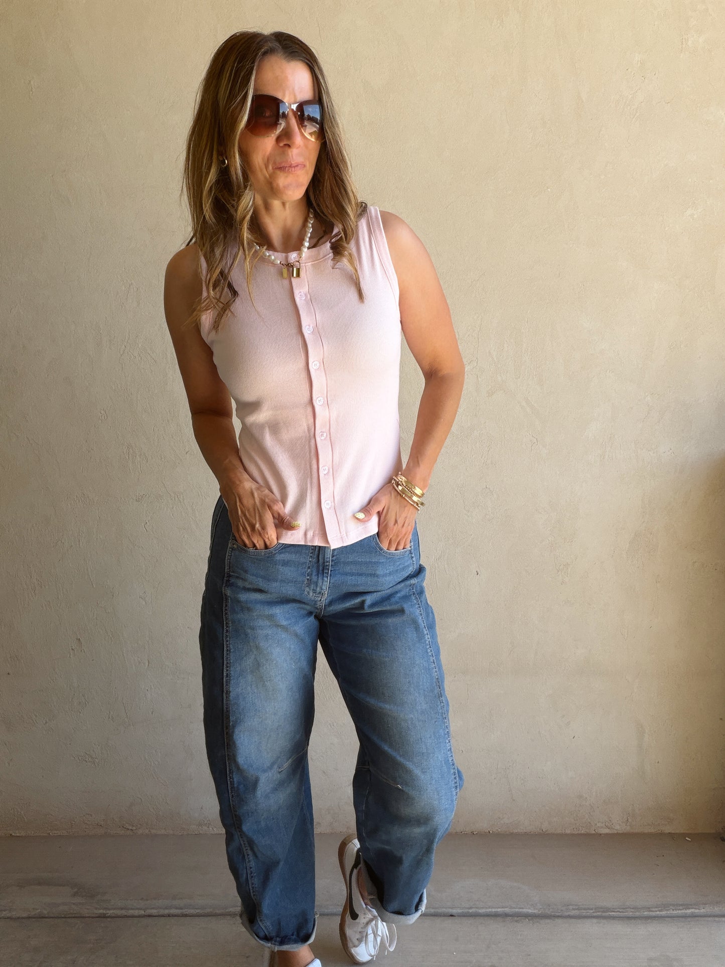 Whitney Ribbed Sleeveless Tank in Soft Pink