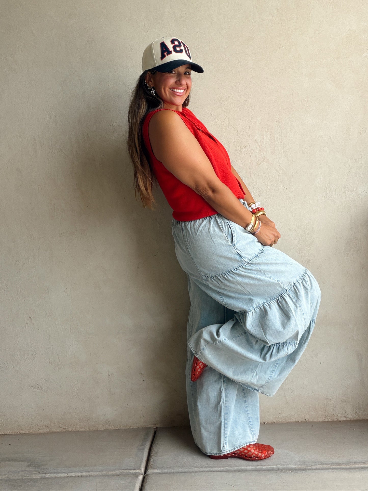 Tyra Tiered Pants in Light Wash