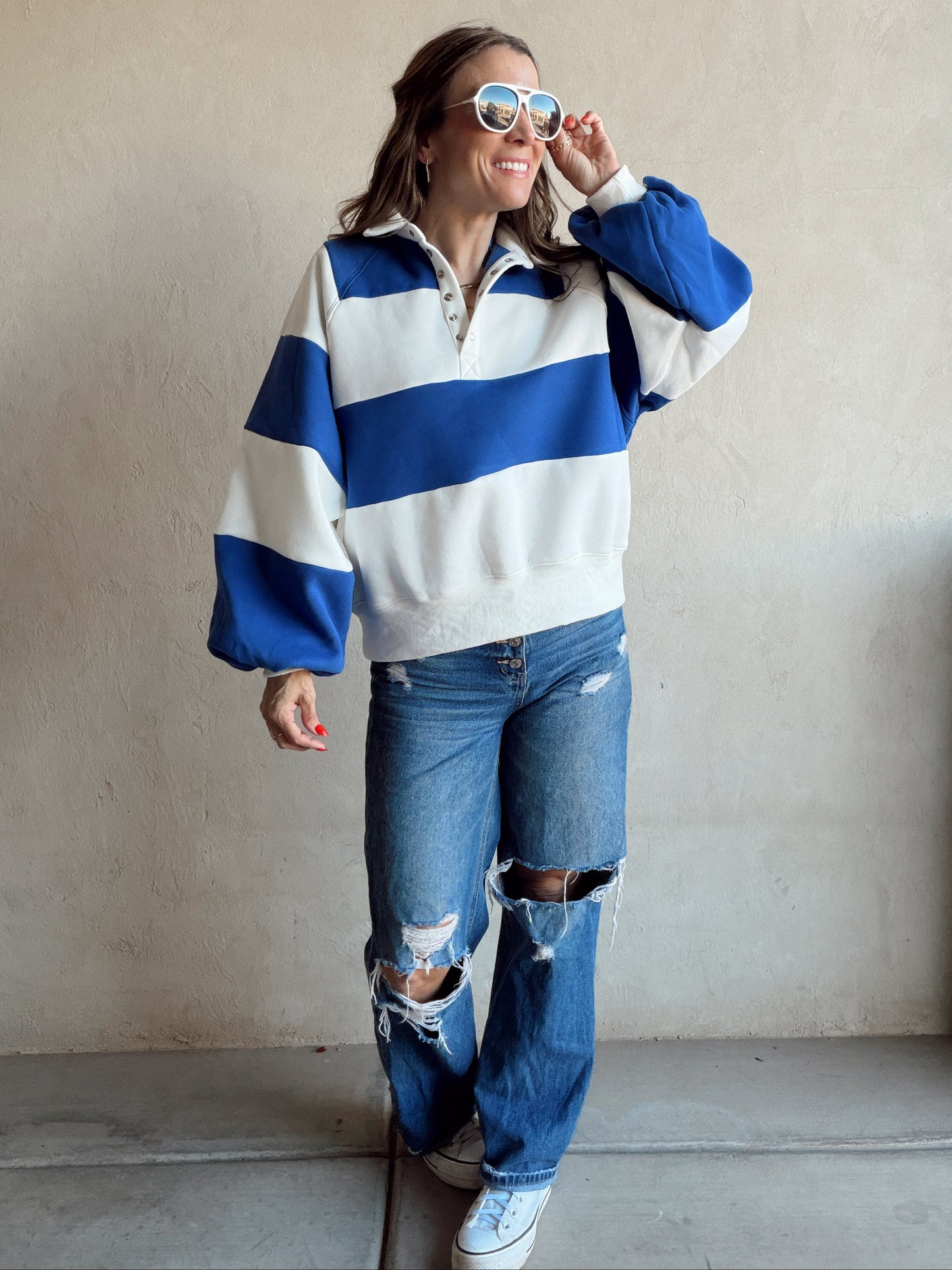 Kaylani Sweatshirt in Blue & Ivory