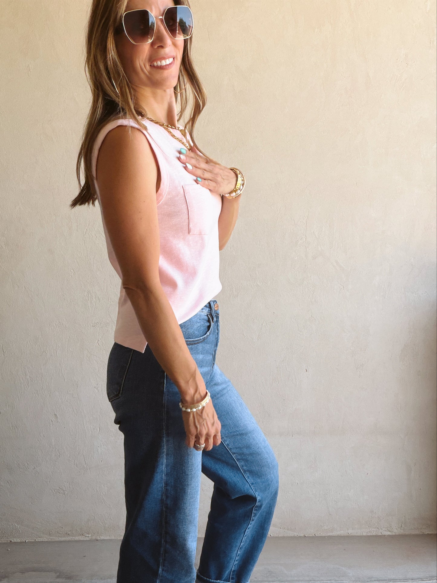 Wren Sleeveless Tank in Pink
