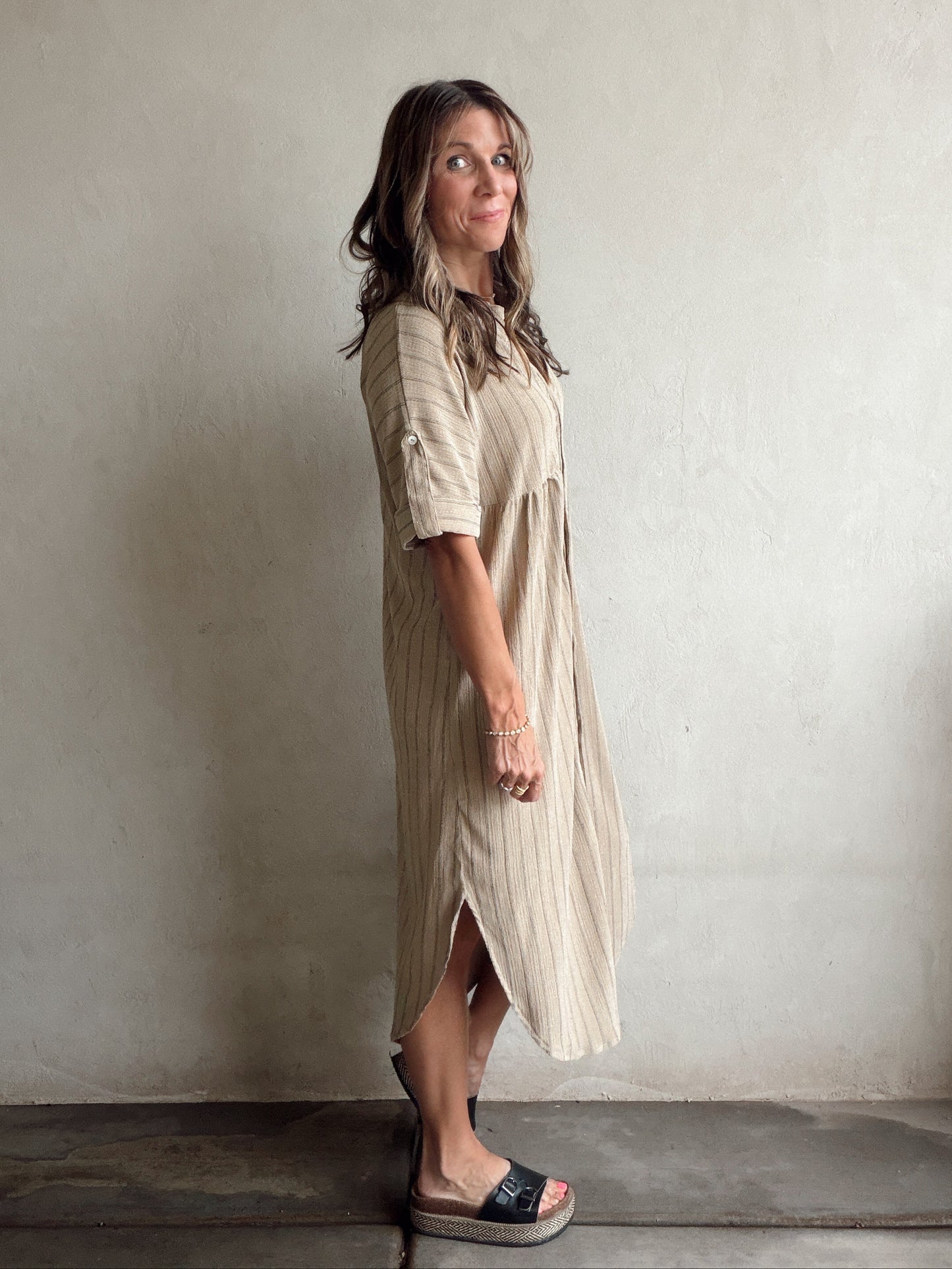 Tia Dress in Tan & Black