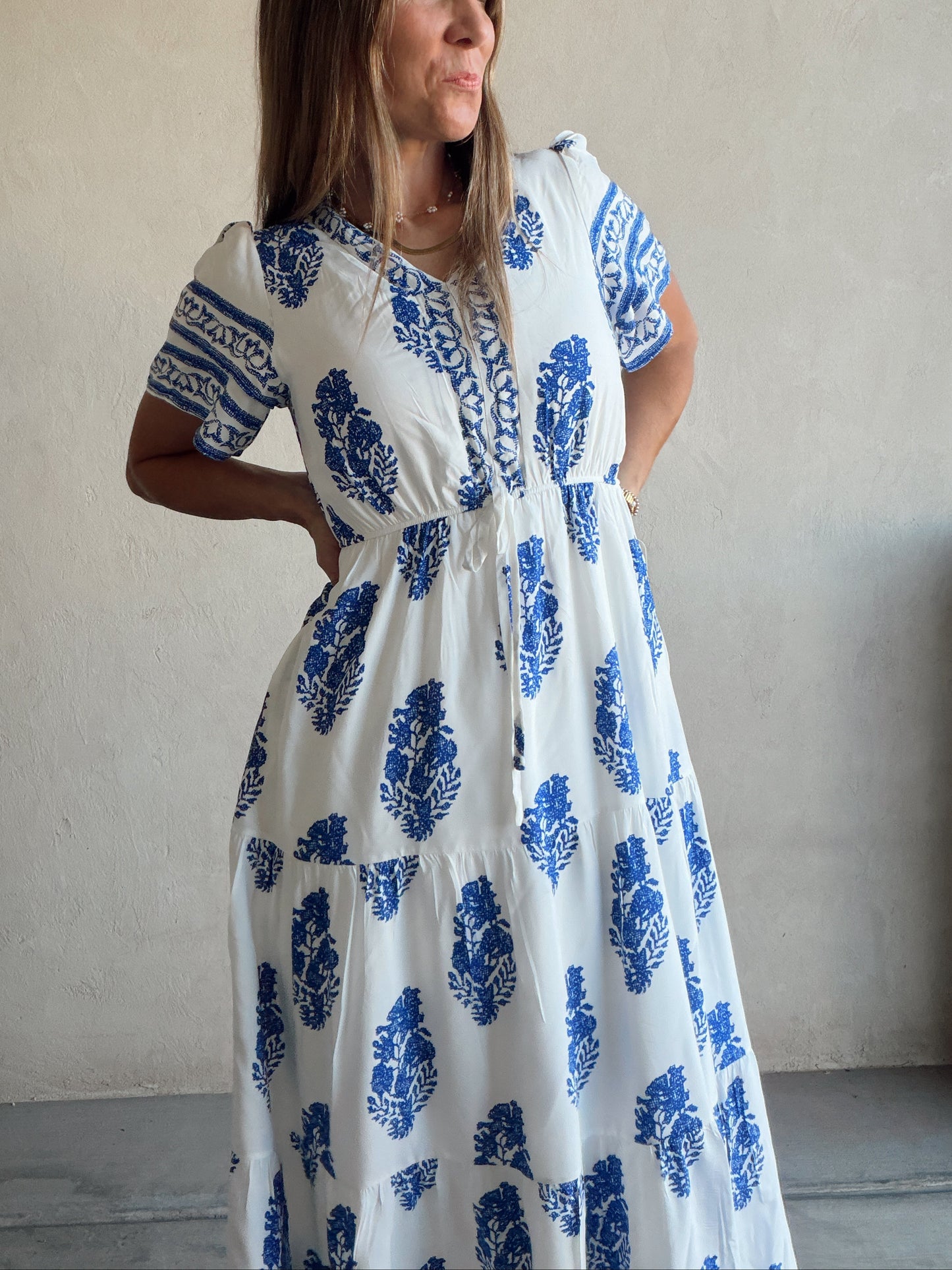 Erin Dress in Royal Blue & White