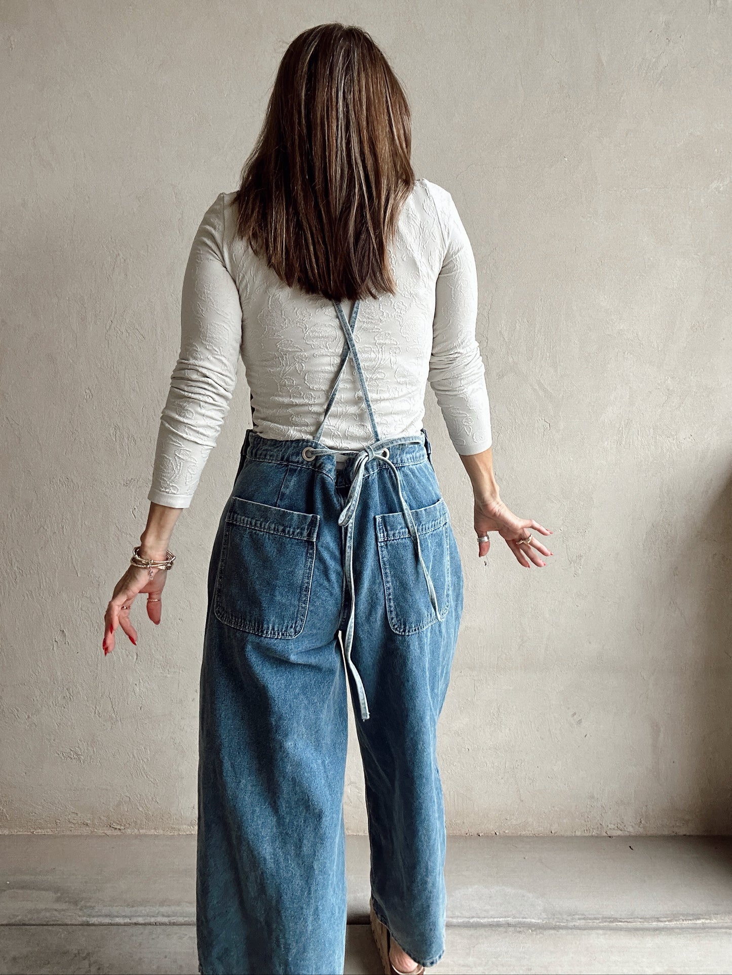 Madelyn Tie Back Overalls in Medium Denim