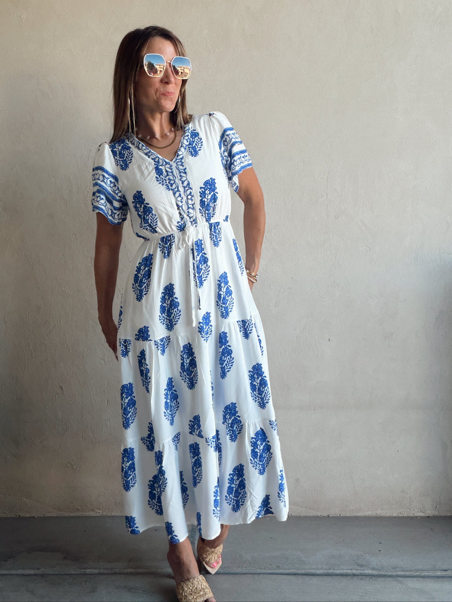 Erin Dress in Royal Blue & White