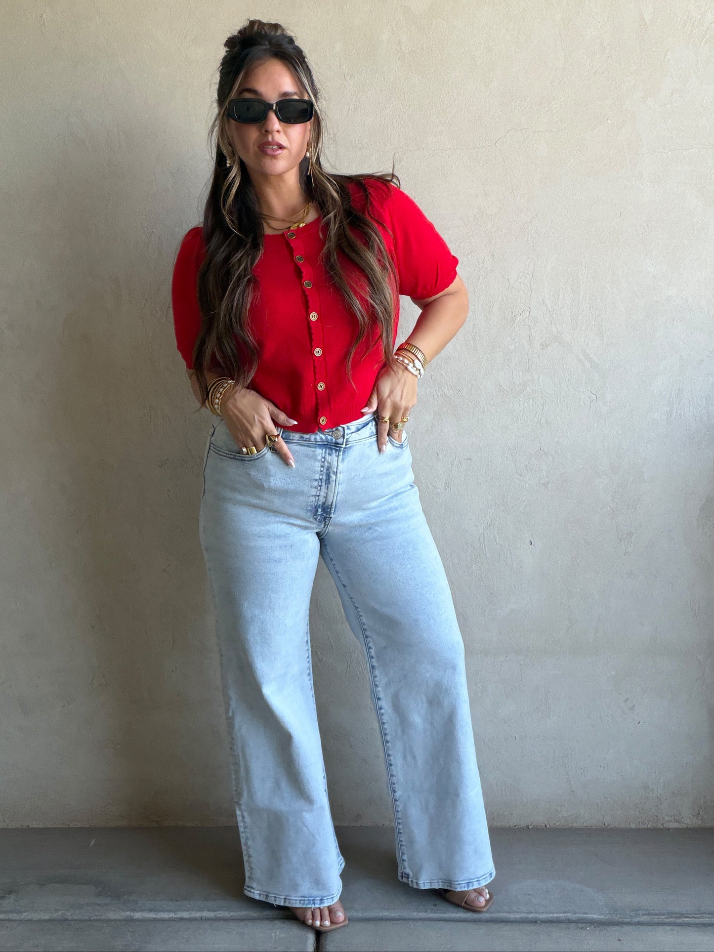 Emmie Button Down Sweater in Red