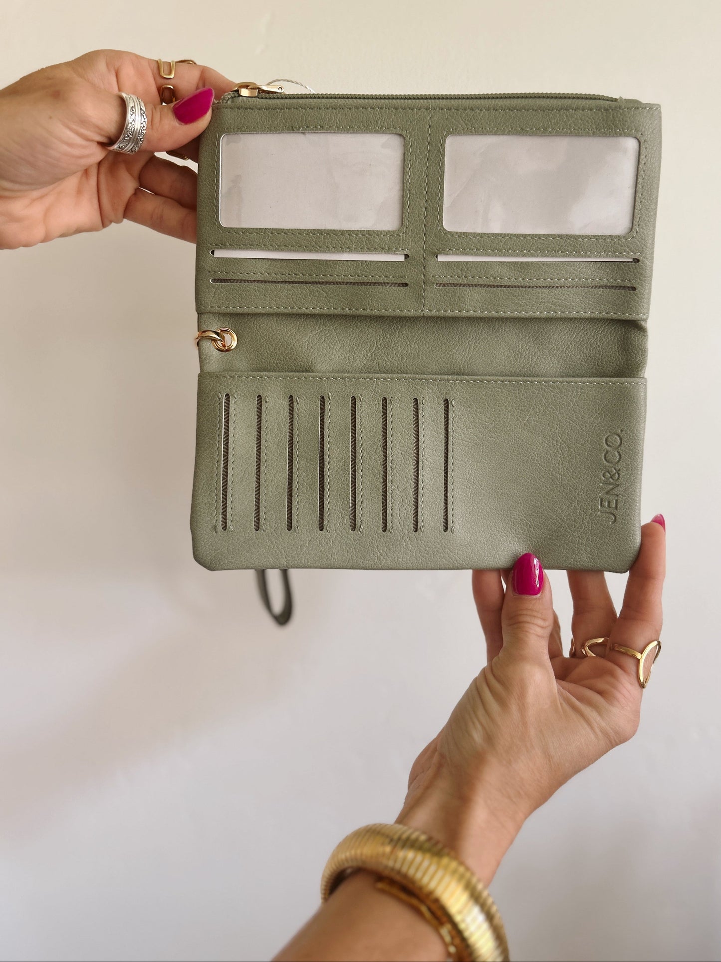 Aria Studded Wallet in Dusty Sage