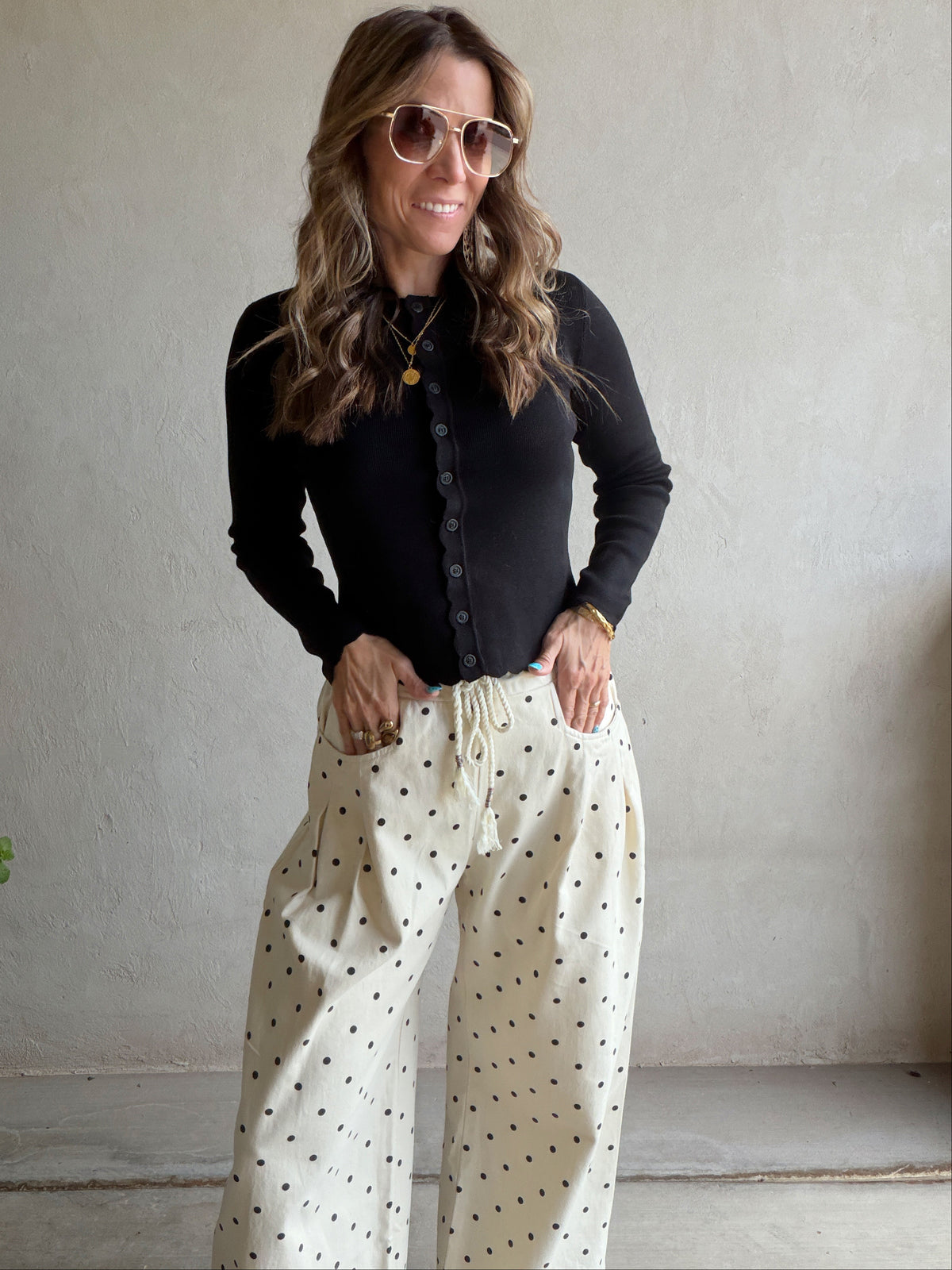 Penny Polka Dot Pants in Cream & Black