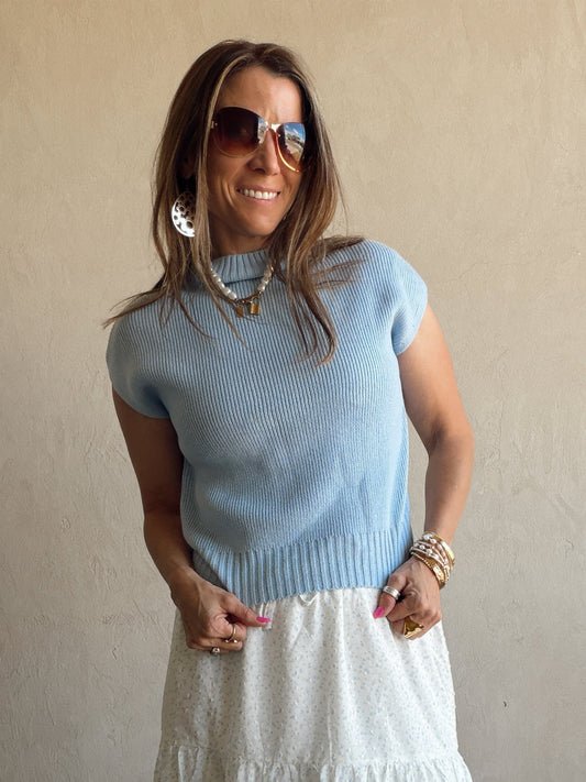 Angie Mock Neck Top in Light Blue