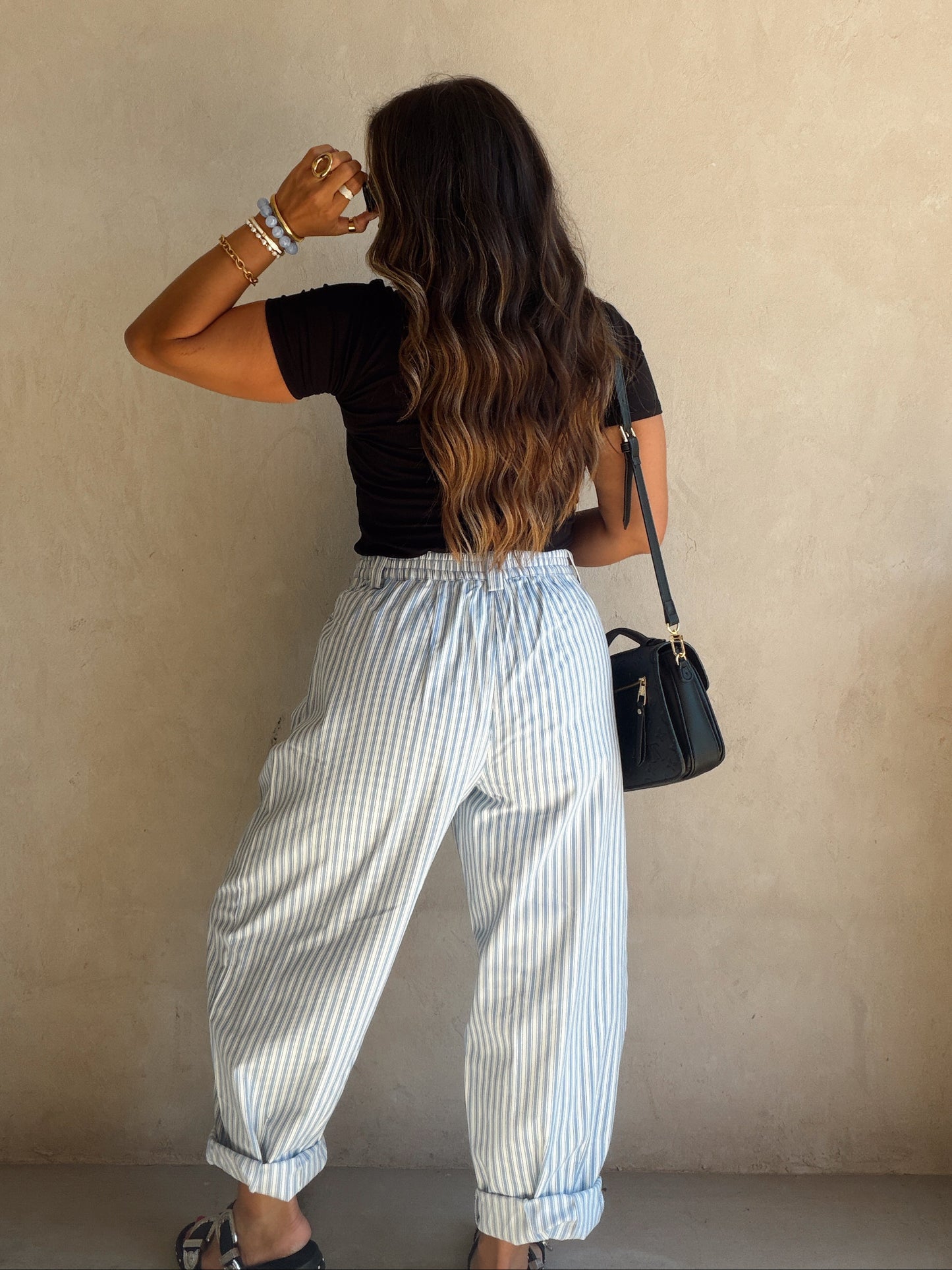 Jess Pants in Baby Blue & White