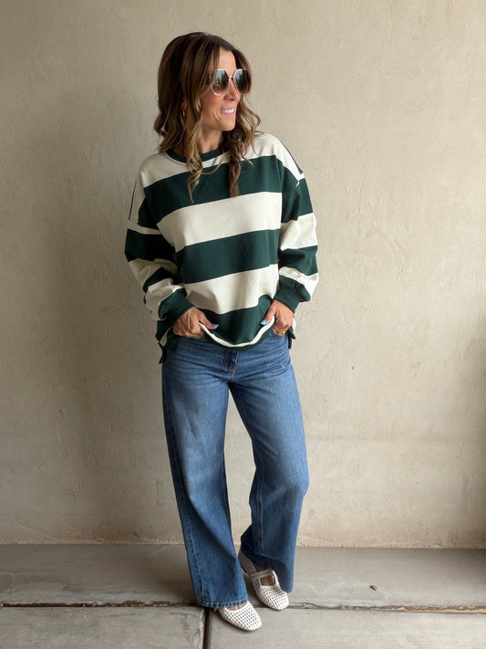 Jada Sweatshirt in Hunter Green & Cream