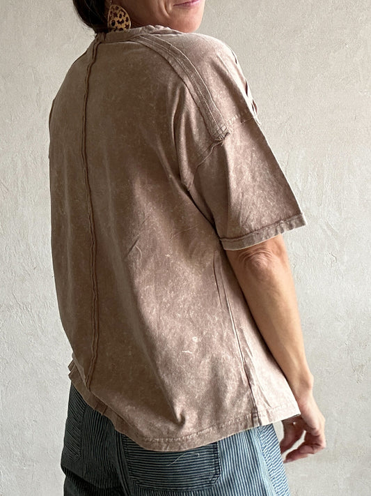 Kimmy Acid Washed Top in Mocha