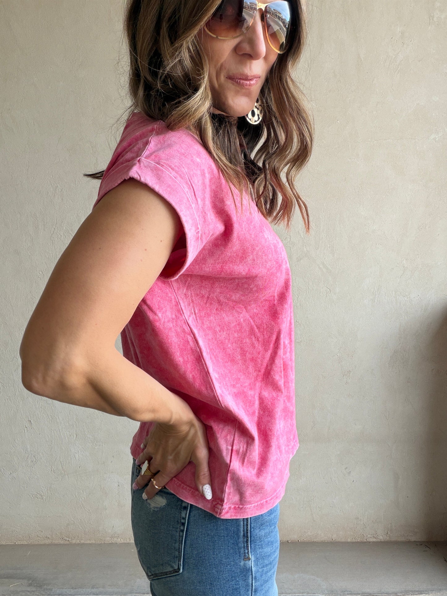 Amber Mineral Washed Top in Raspberry