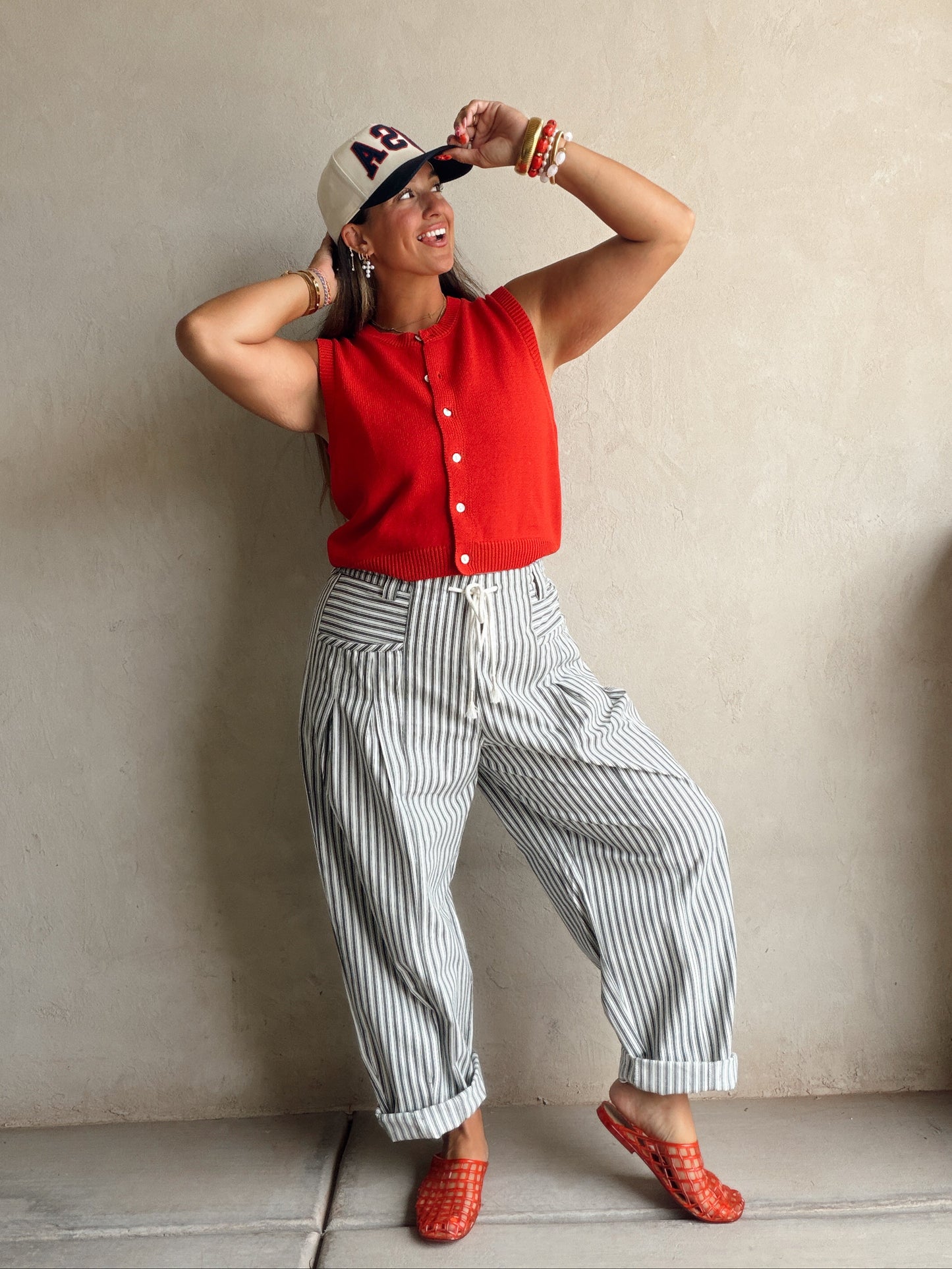 Jess Pants in Dark Green & White