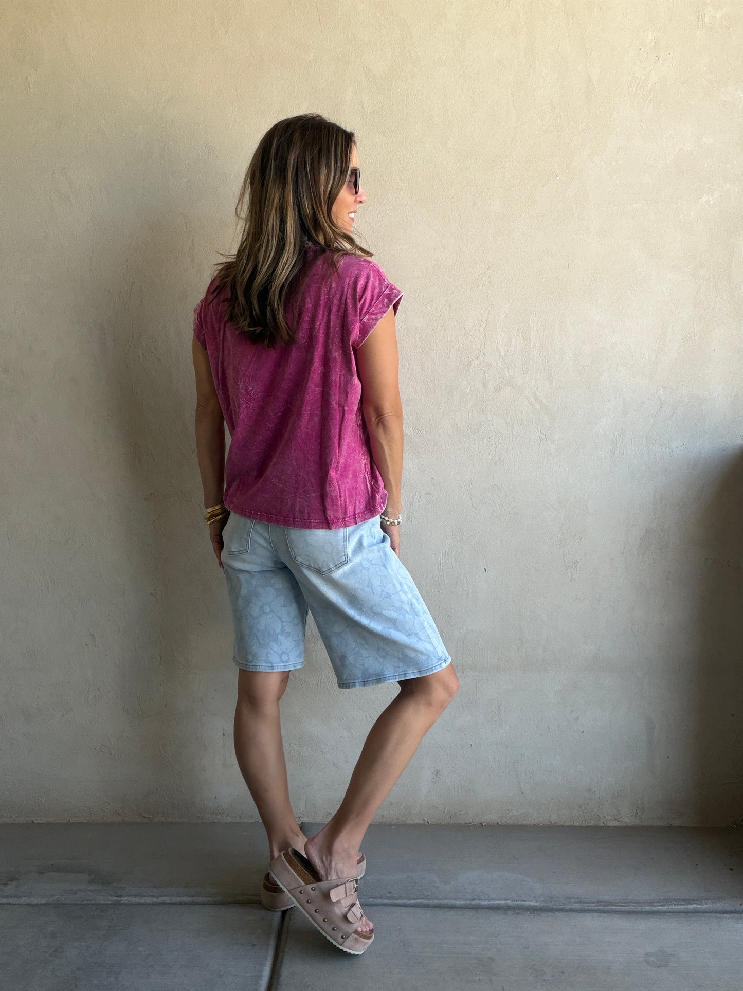 Chloe Floral Bermuda Shorts in Light Wash