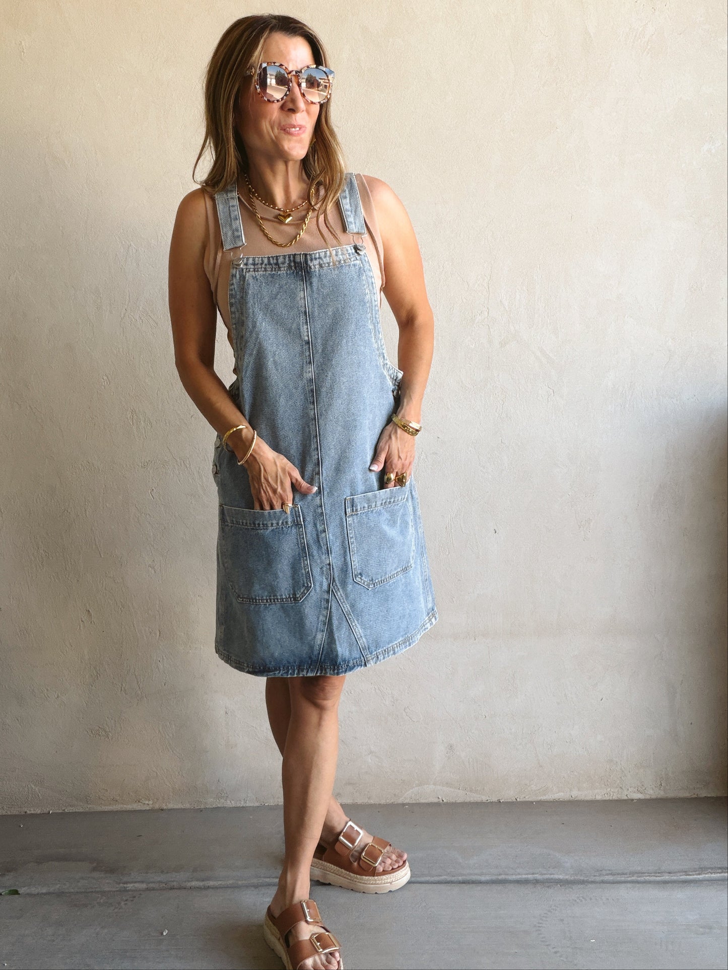 Angie Overall Dress in Medium Wash Denim
