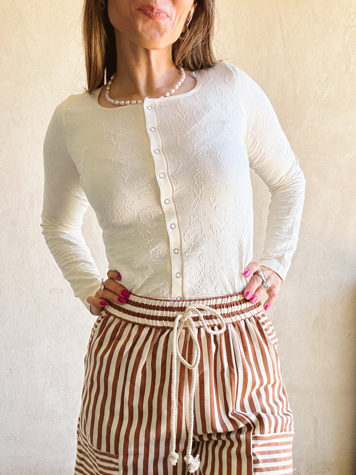 Ella Parachute Striped Pants in Pecan & Ivory