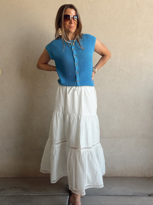 Penny Skirt in White, Blue, & Green Floral