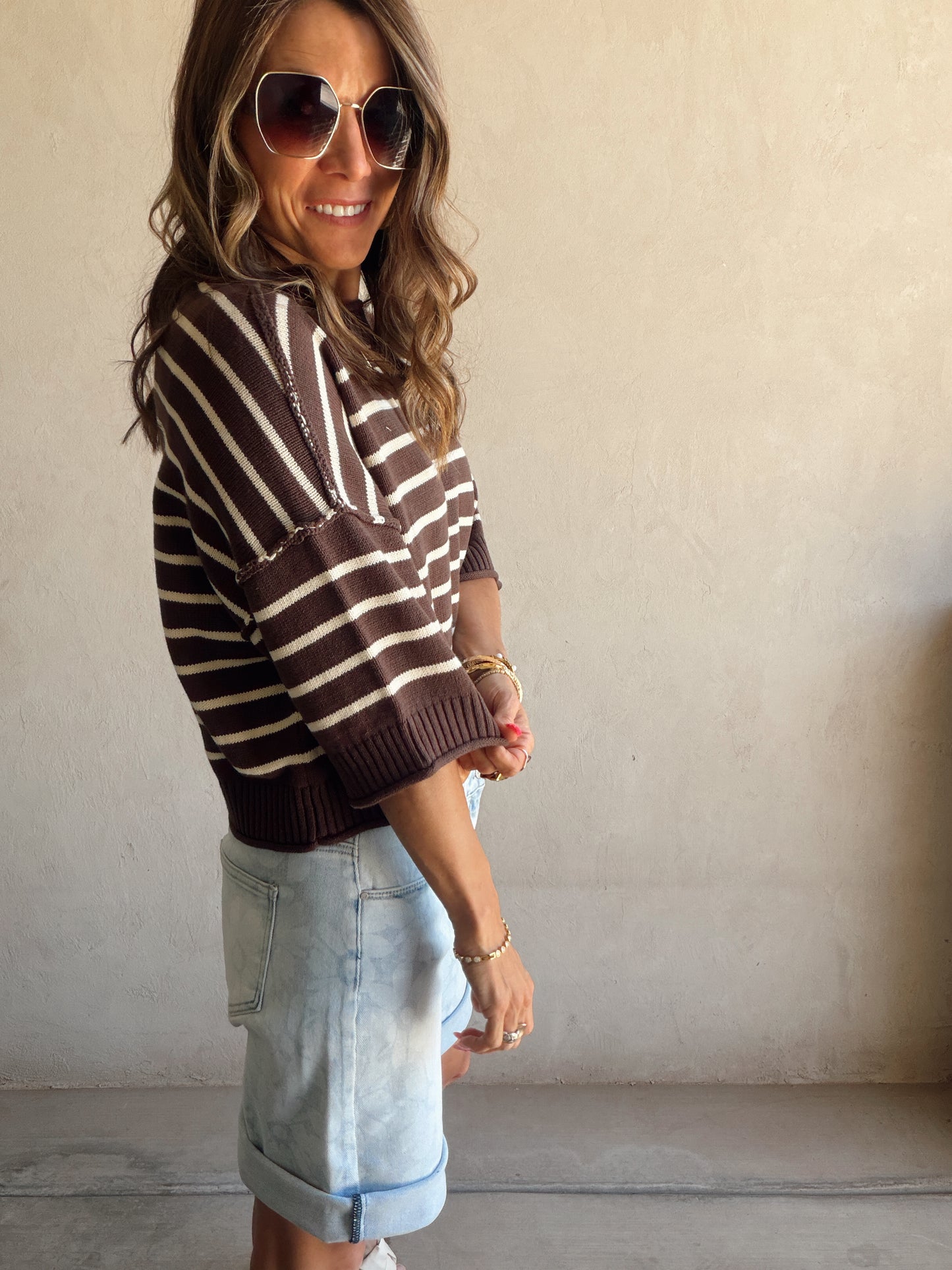 Willow Striped Top in Dark Brown