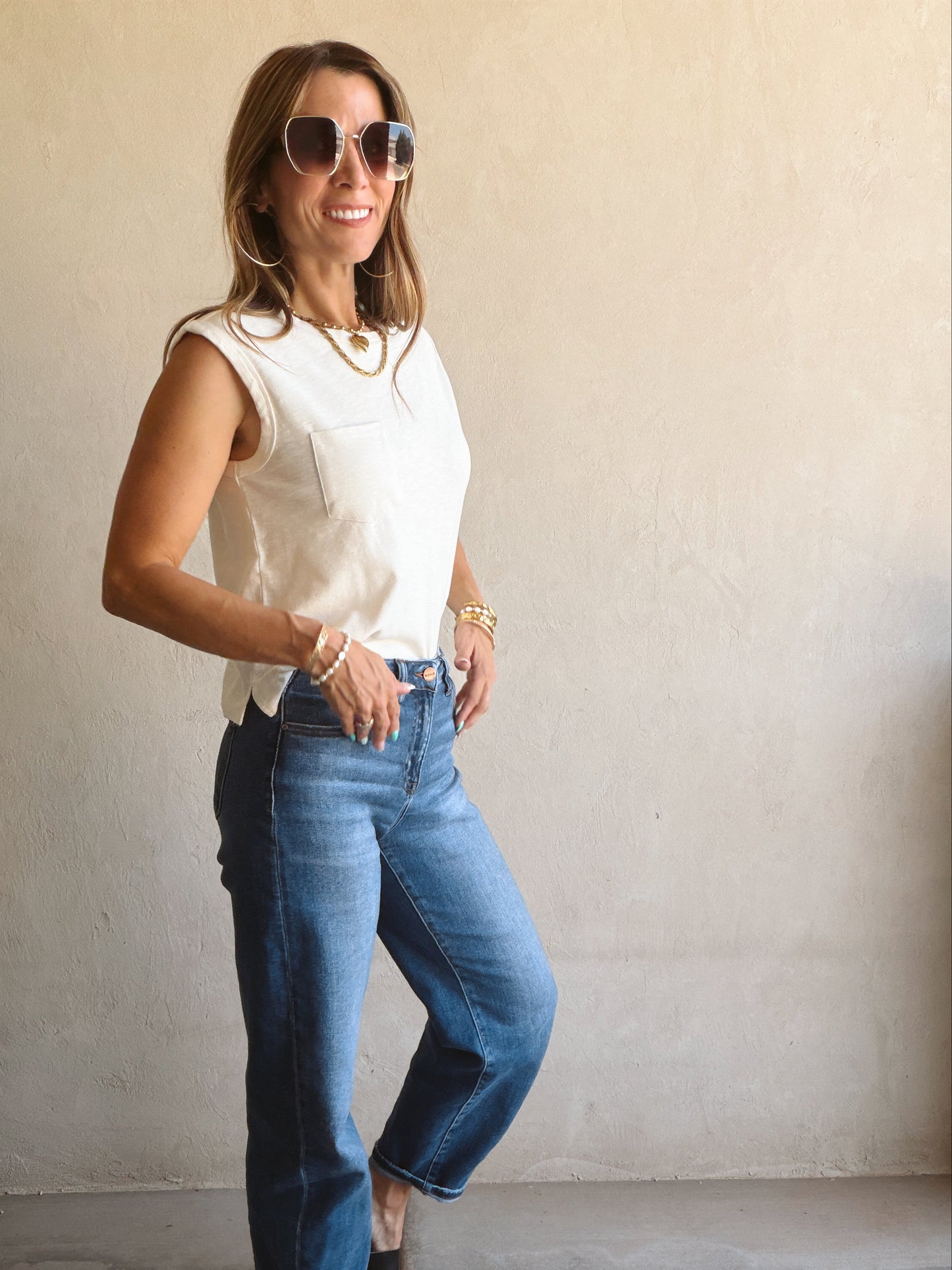 Wren Sleeveless Tank in Cream