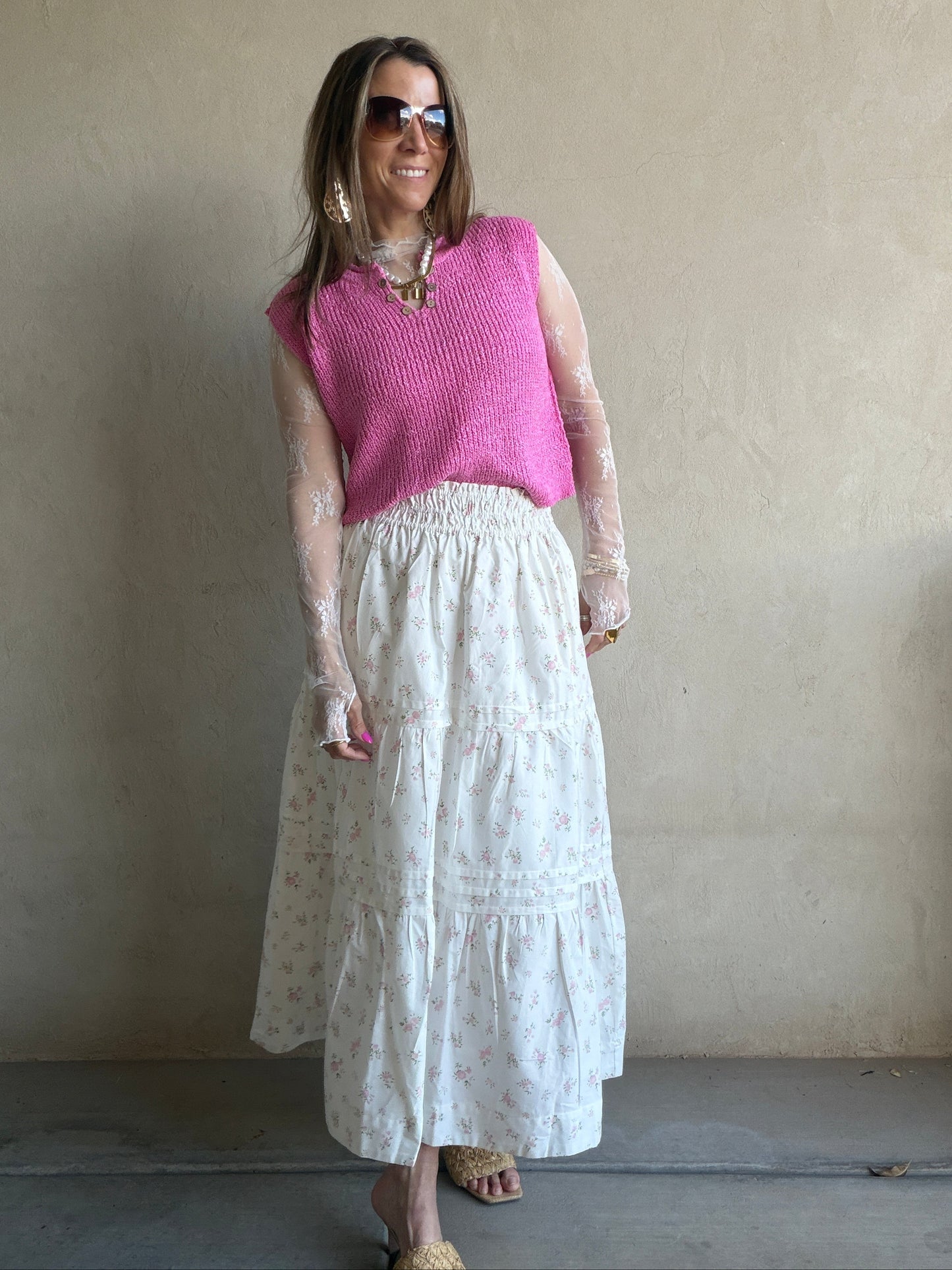 Kynlee Skirt in White & Pink & Green Floral
