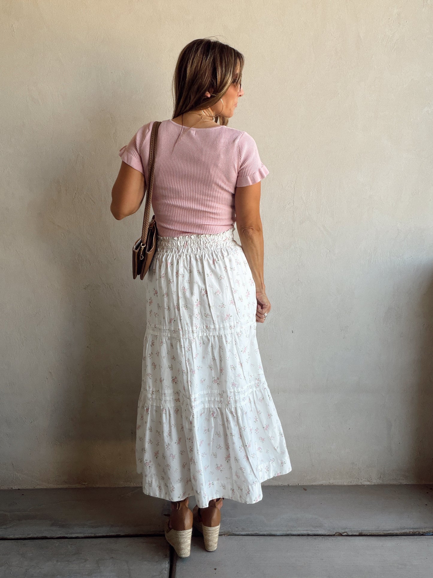 Kynlee Skirt in White & Pink & Green Floral