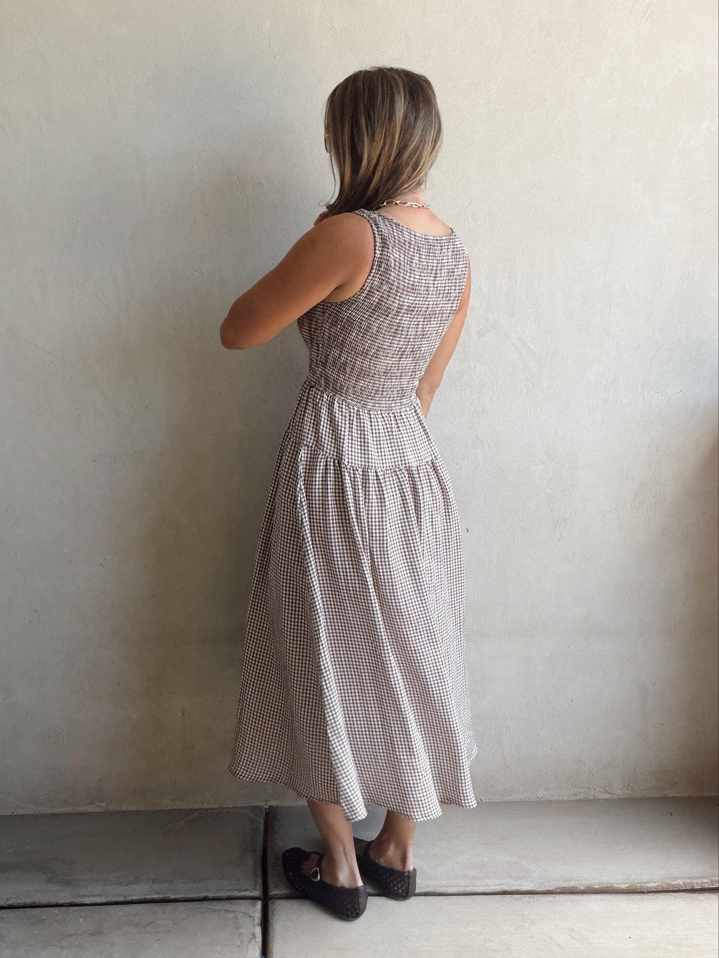 Denise Dress in Gingham Dress in Chocolate & Cream