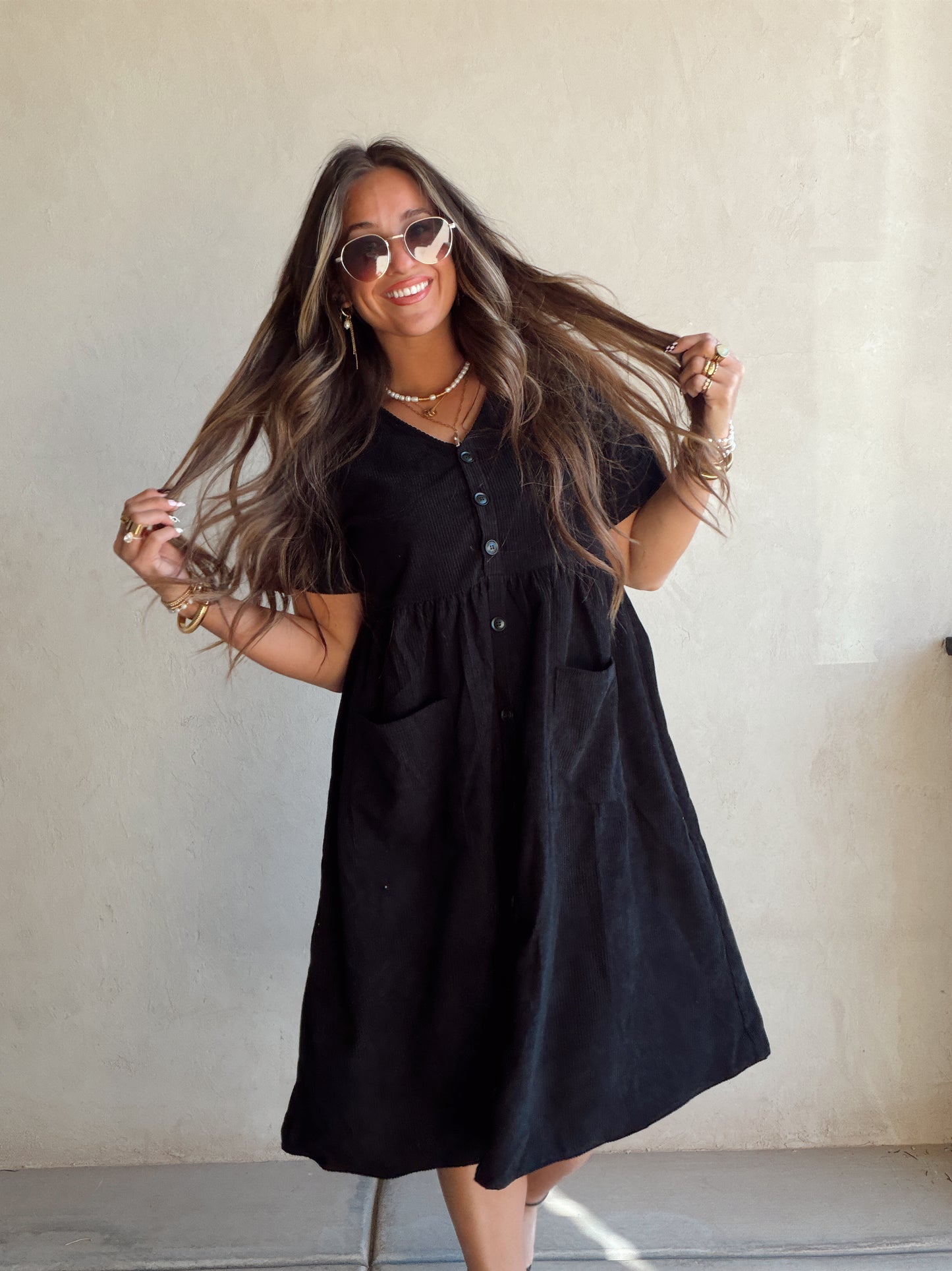 McKayla Corduroy Dress in Black