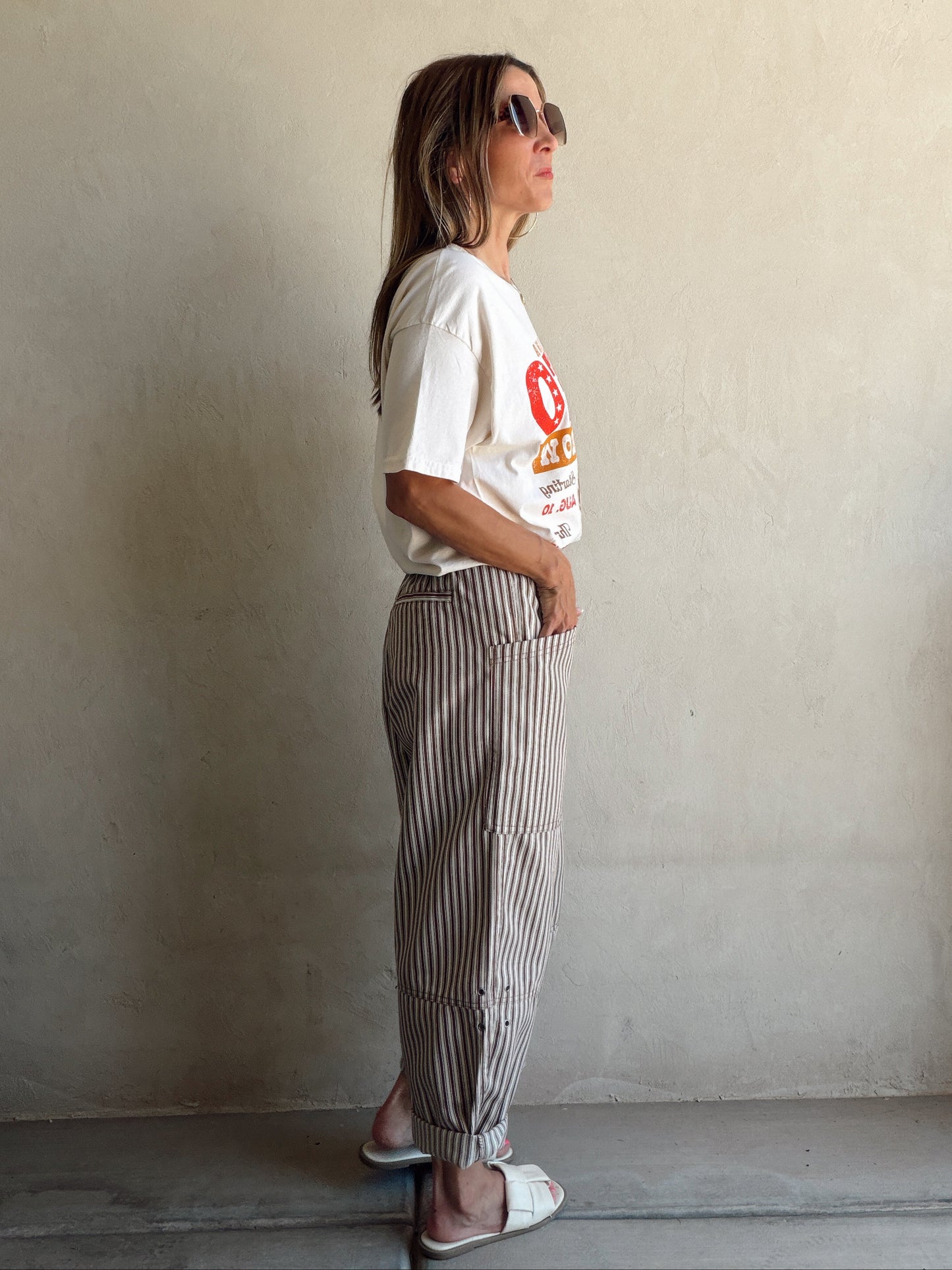 Sabrina Striped Barrel Pants in Brown