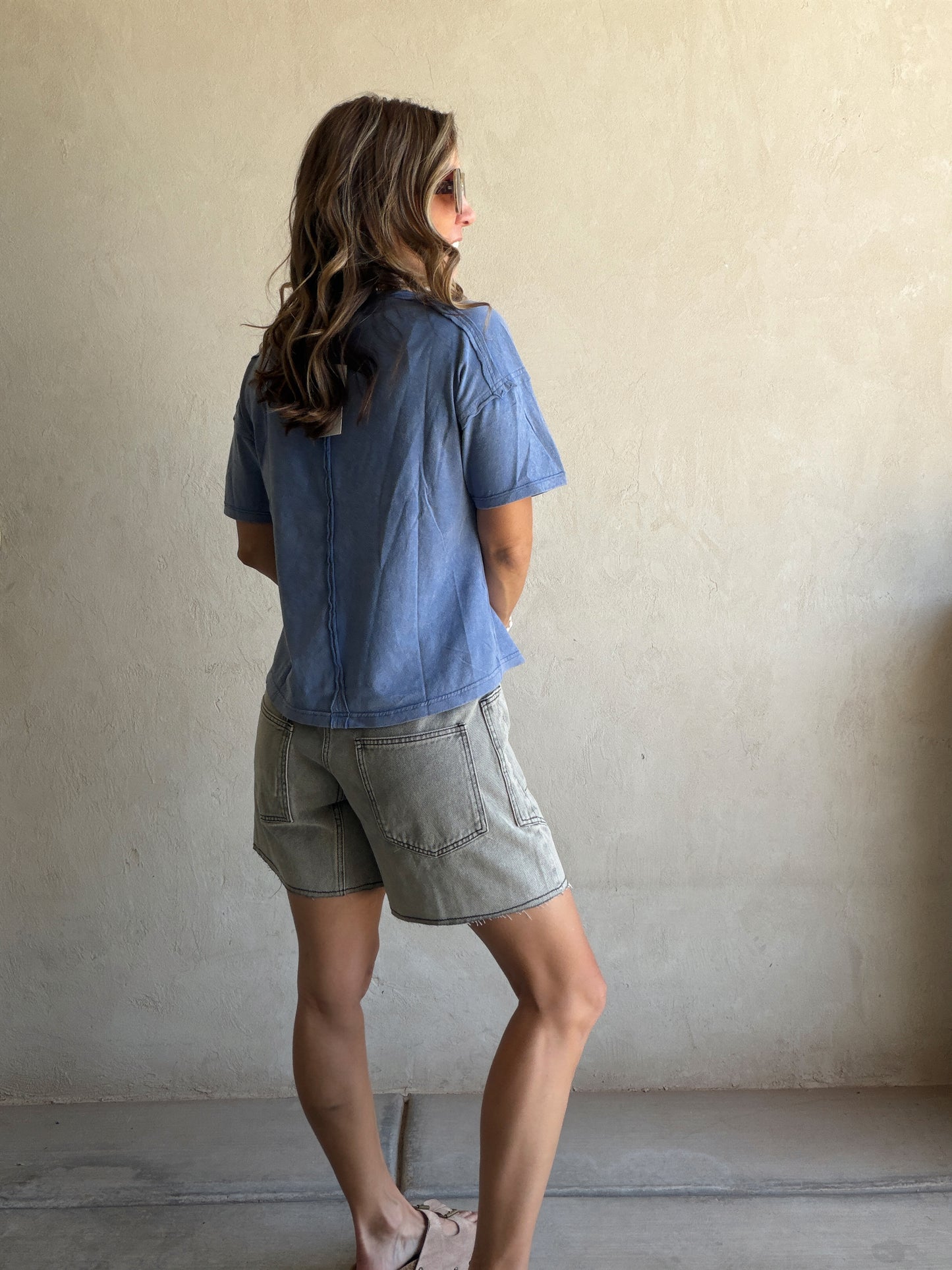 Anna Mineral Wash Top in Blue