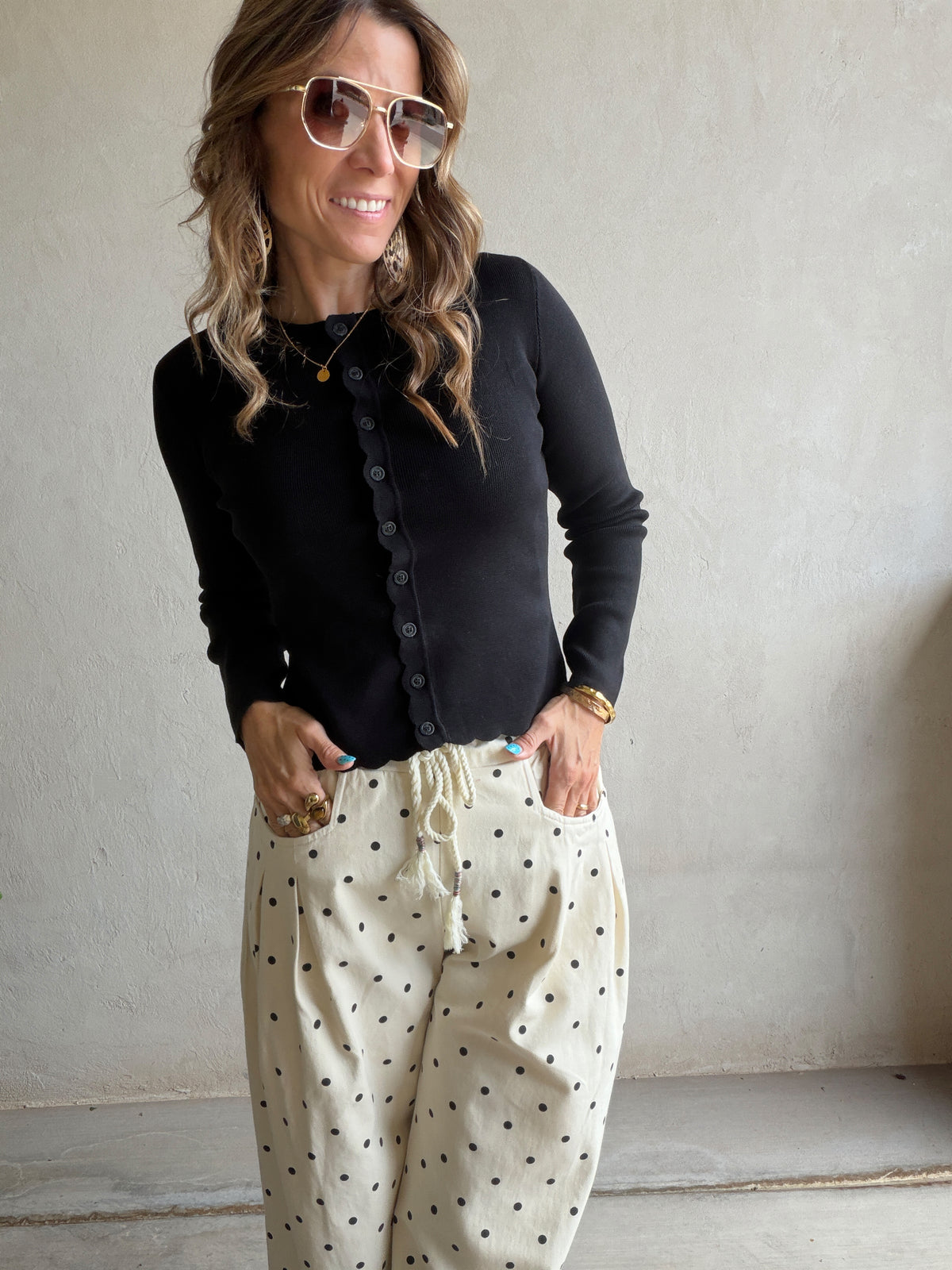 Caroline Scalloped Cardigan in Black