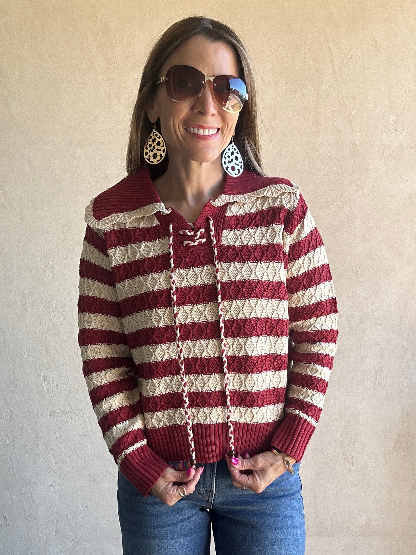 Harper Sweater in Burgundy & Oatmeal