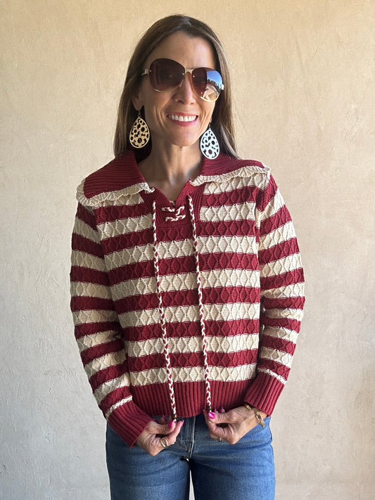 Harper Sweater in Burgundy & Oatmeal