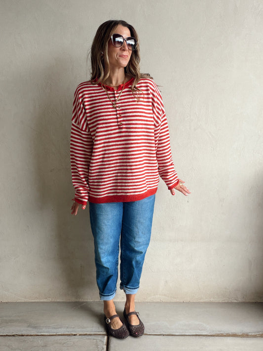 Hanna Henley Sweater in Red