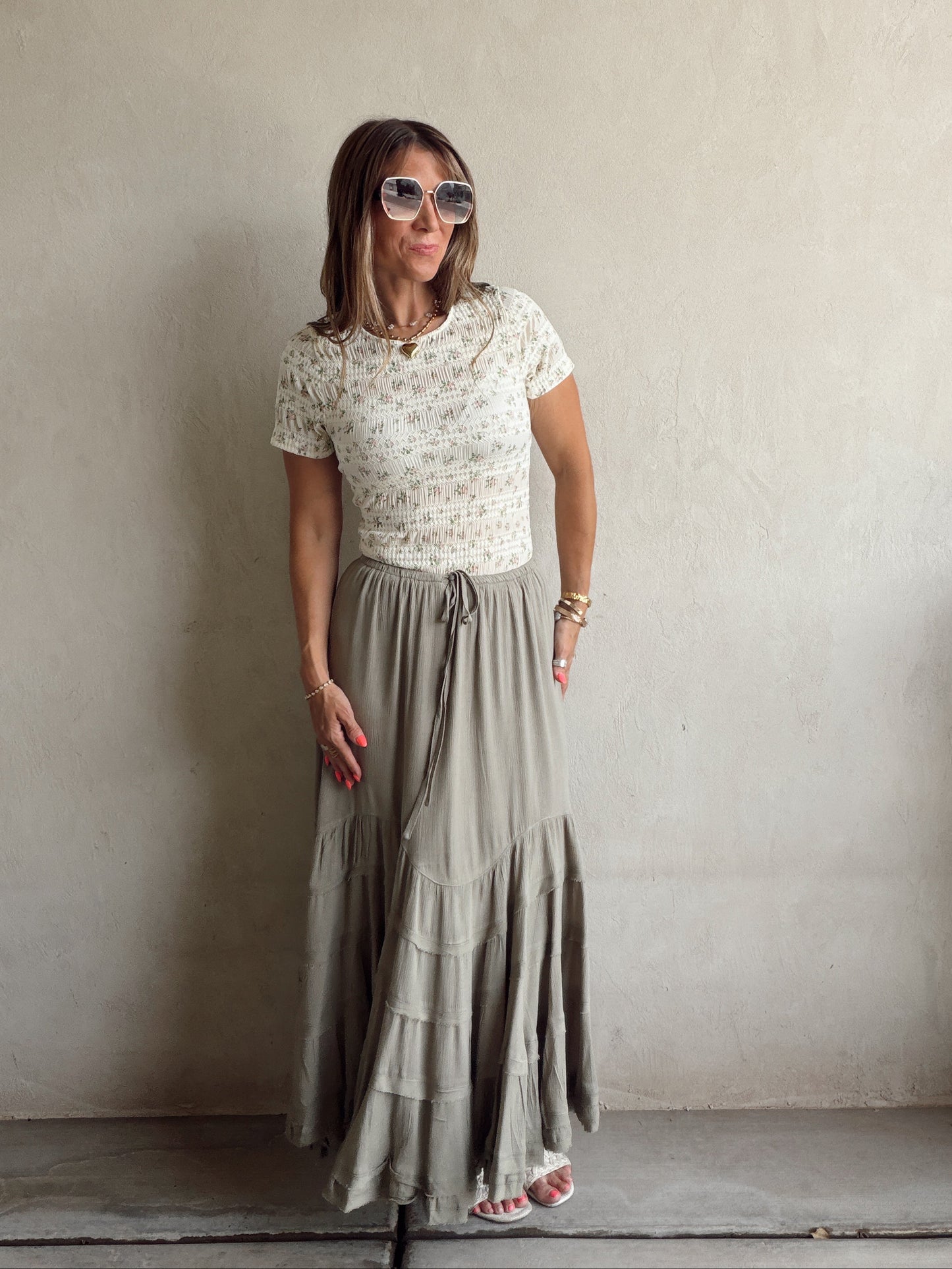 Paisley Boho Skirt in Olive