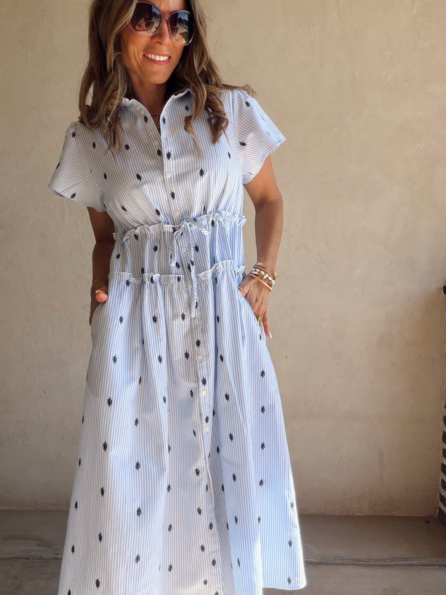 Leila Striped Dress in Blue & White