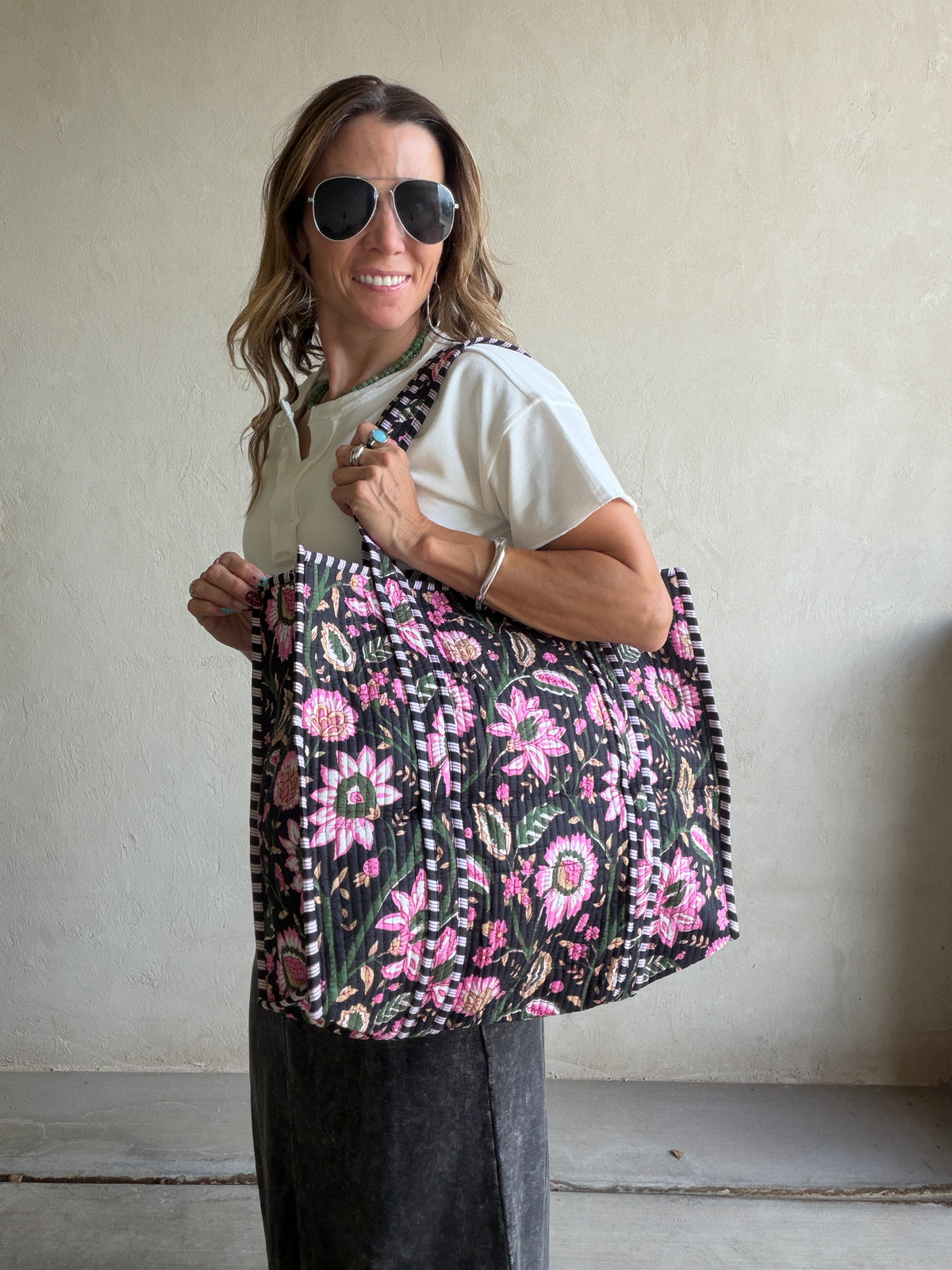 Mindee Quilted Bag – Black & Pink