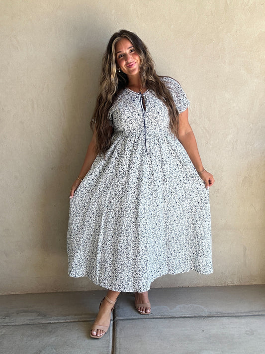 McKinlee Dress in Blue & Ivory Floral