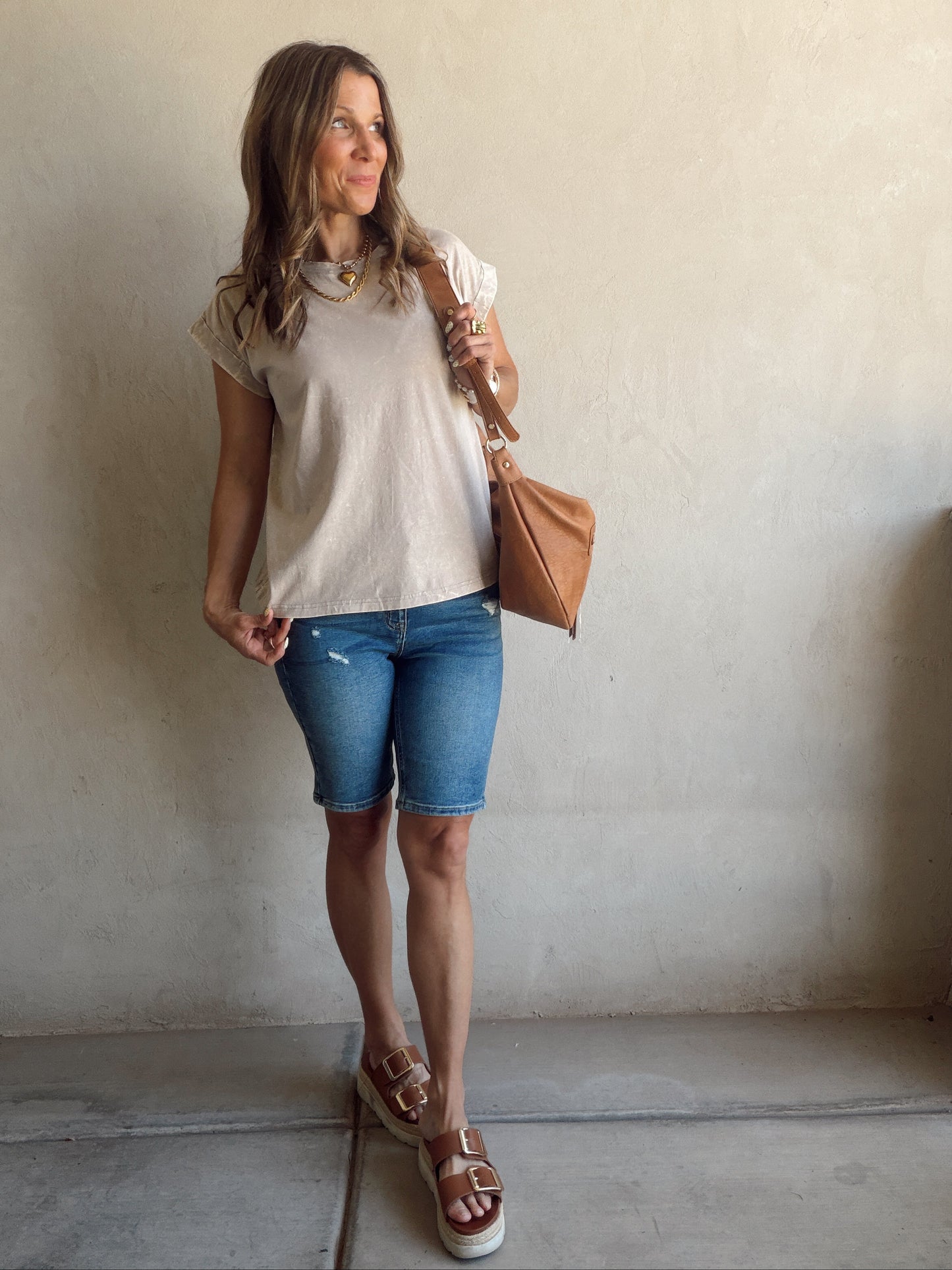 Amber Mineral Washed Top in Tan
