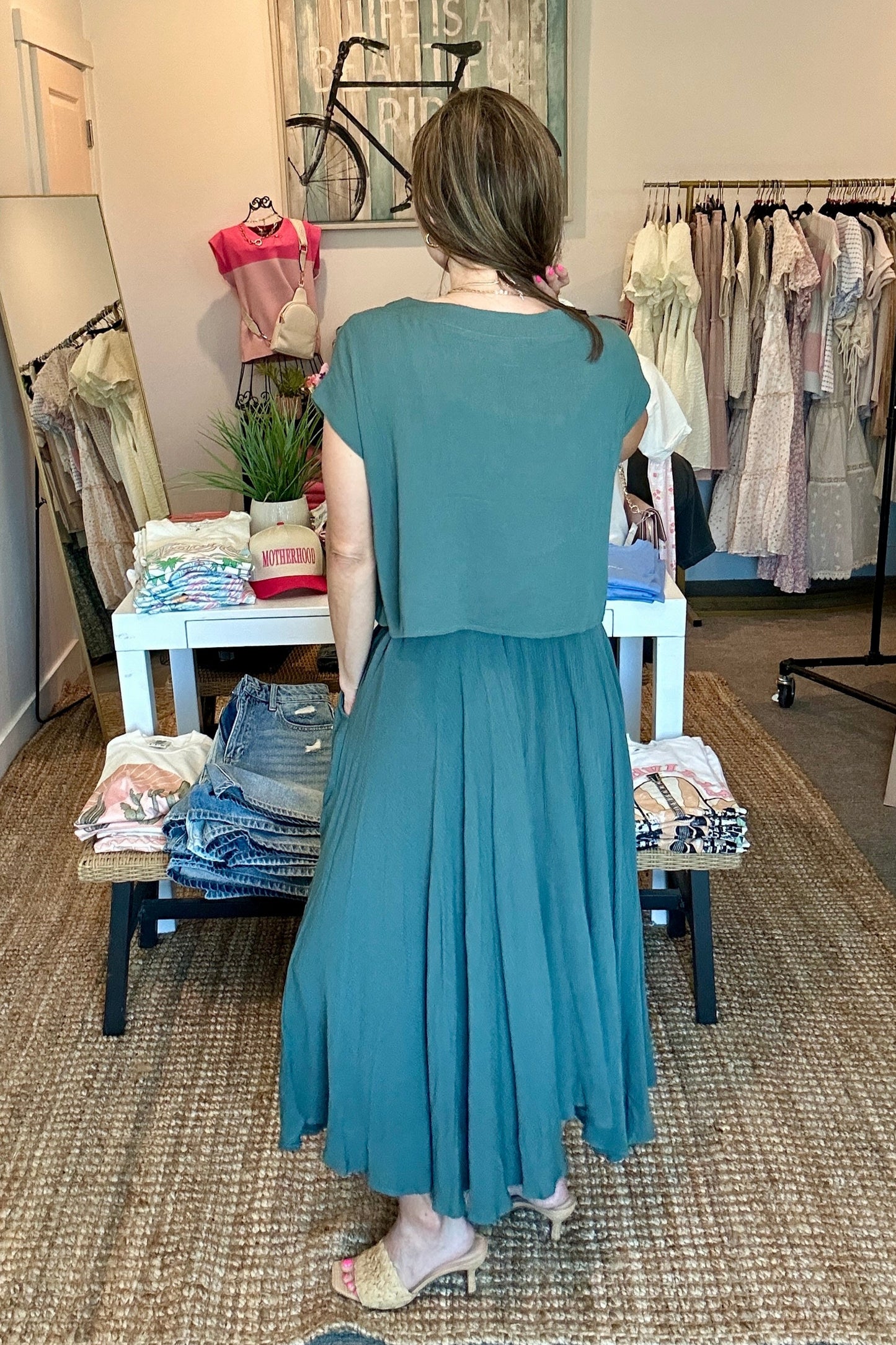Gauze Crop and Skirt Set in Ash Jade