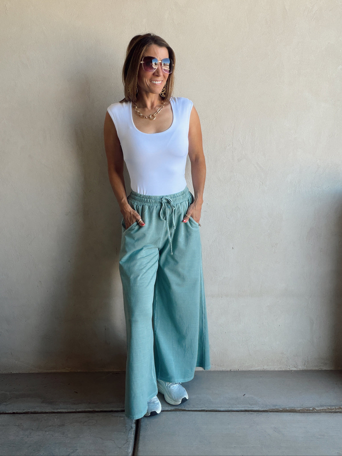 Myra Wide Leg Sweats in Ash Jade