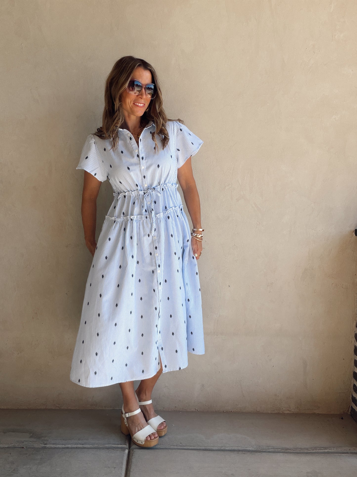 Leila Striped Dress in Blue & White