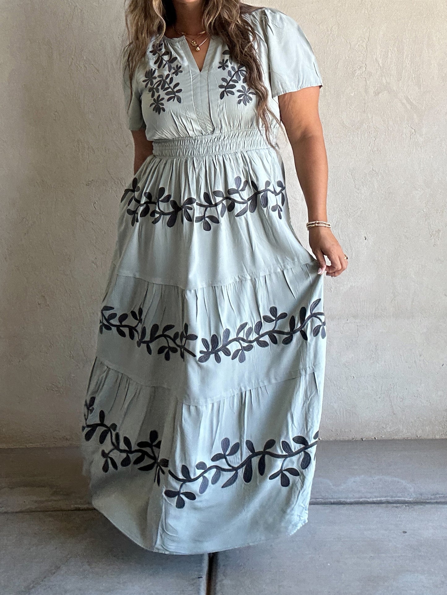 Sunday Embroidered Dress in Sage