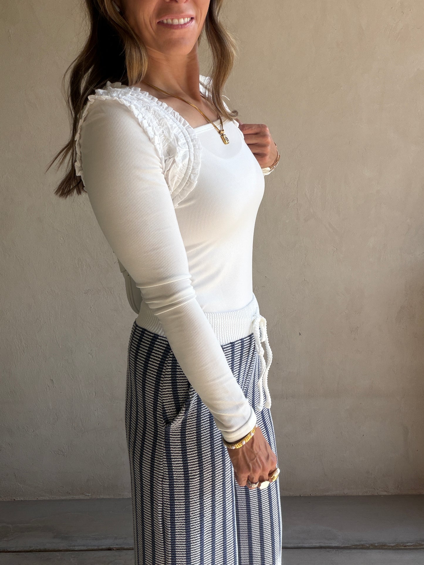 Andrea Ribbed Pants in Navy & Ivory