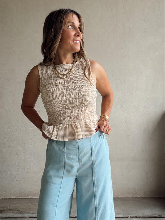 Miranda Sleeveless Tank in Taupe & Ivory
