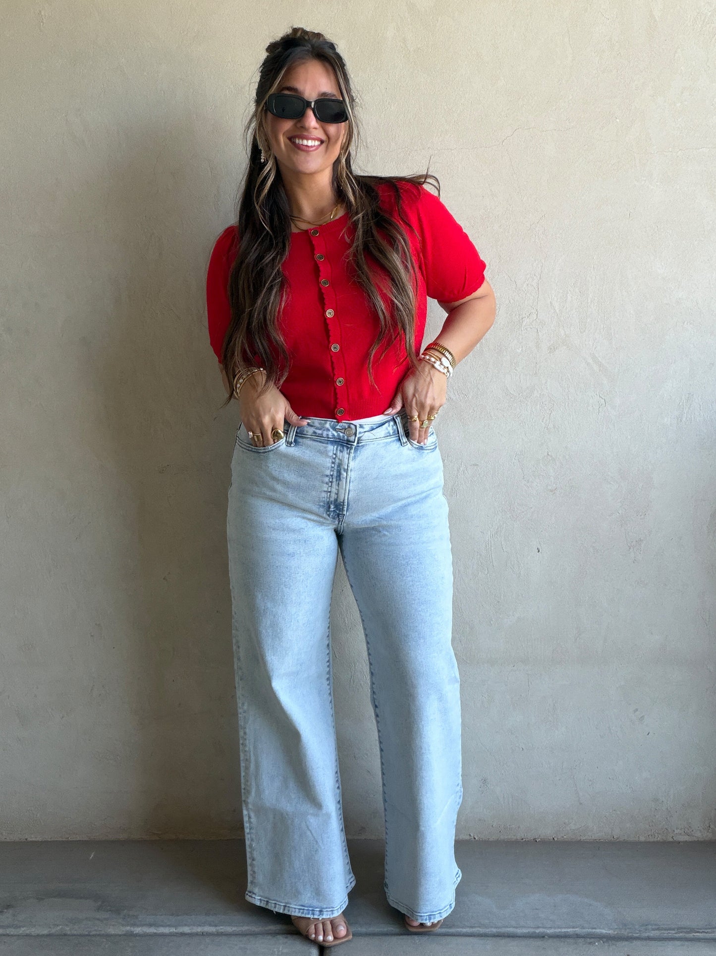 Emmie Button Down Sweater in Red