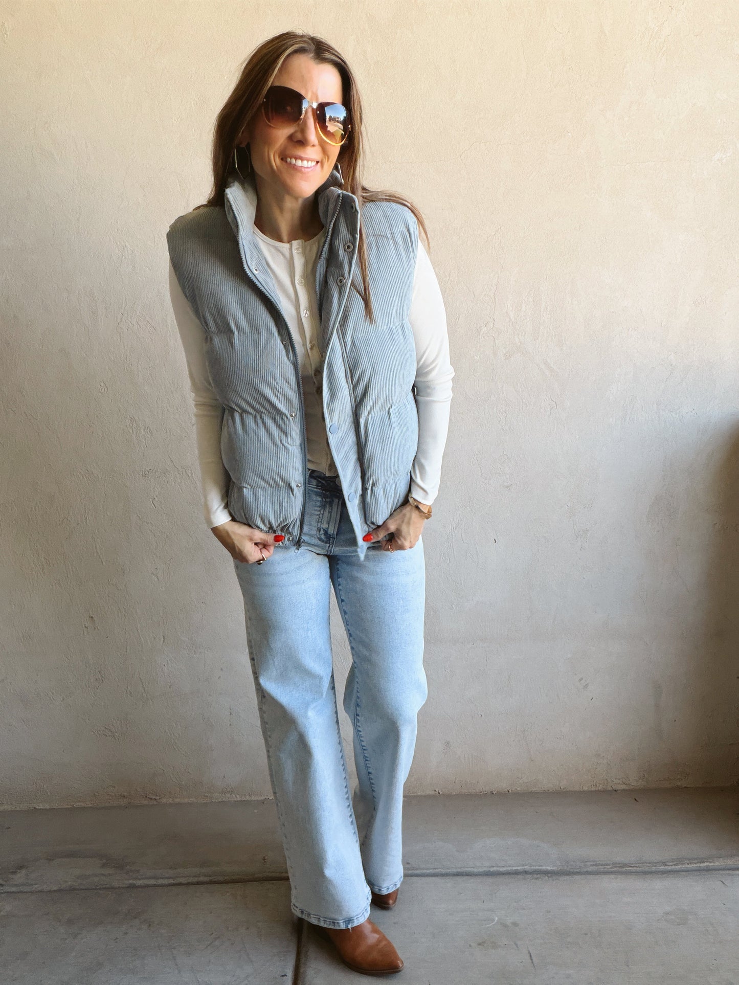 Cass Corduroy Vest in Dusty Blue