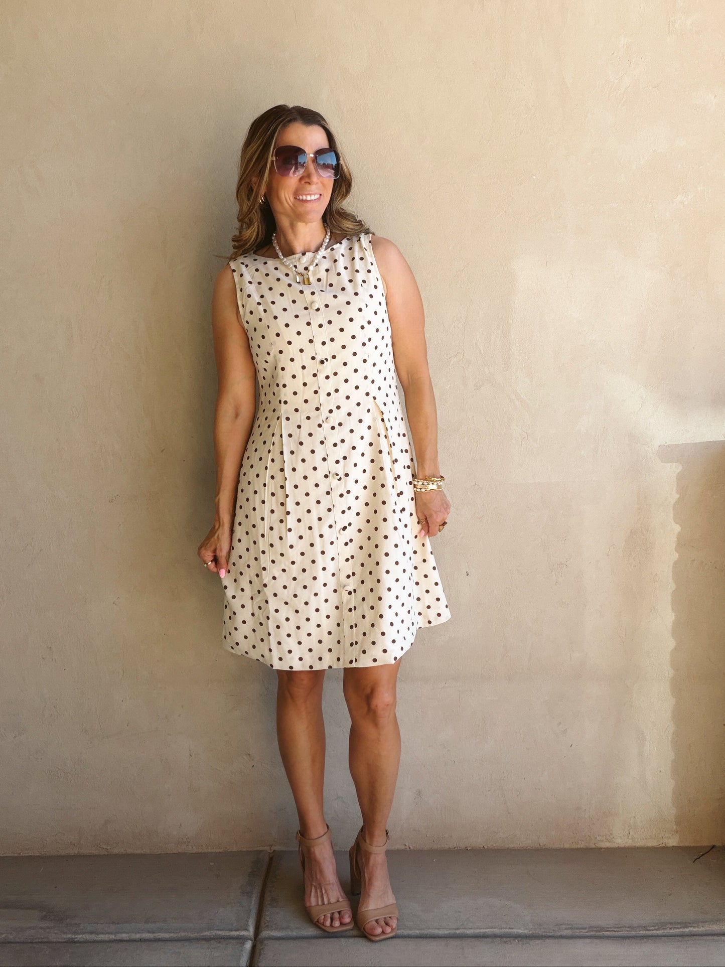 Keelee Polka Dot Dress in Cream & Brown