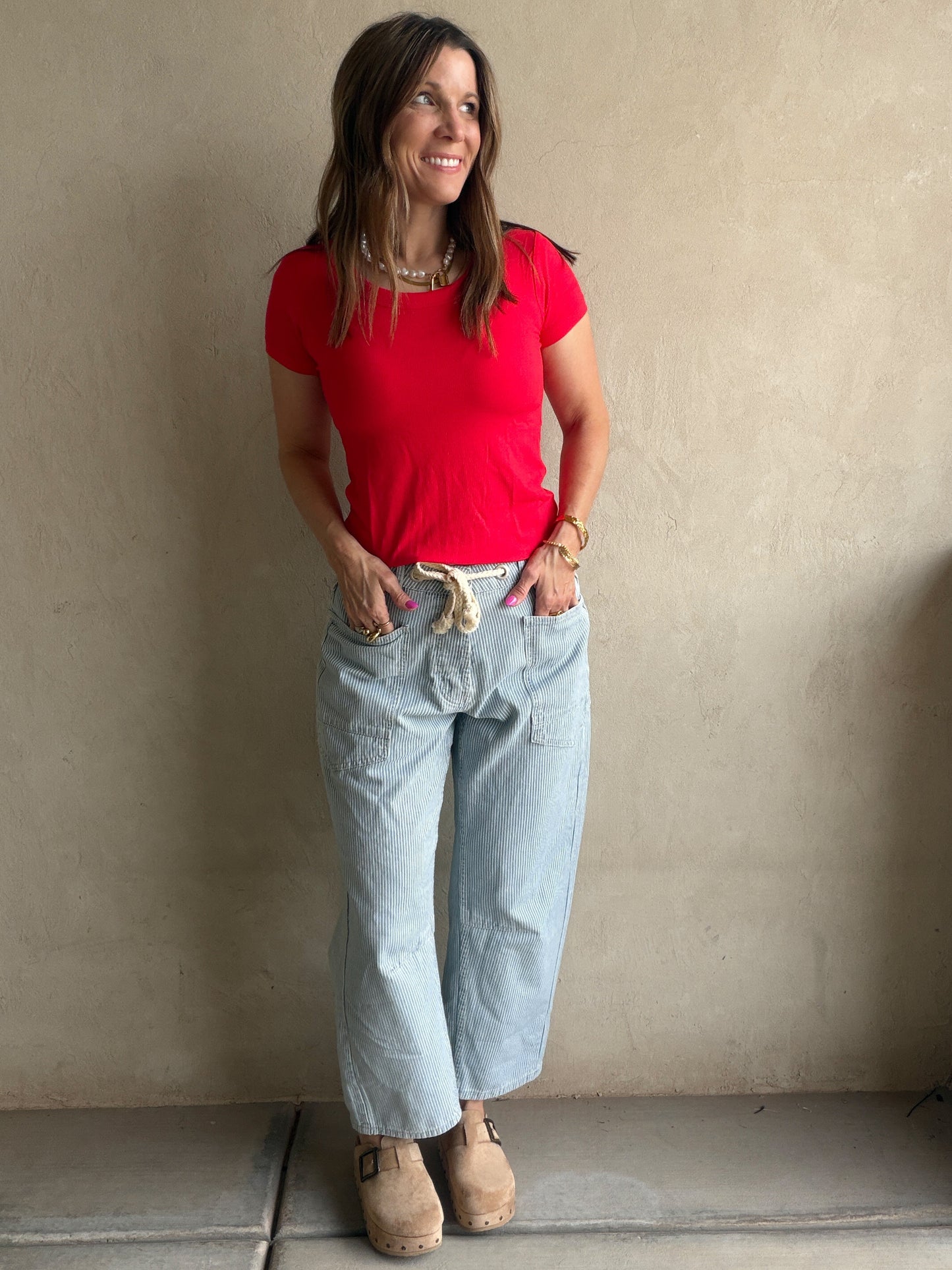 Sonny Ribbed Top in Red