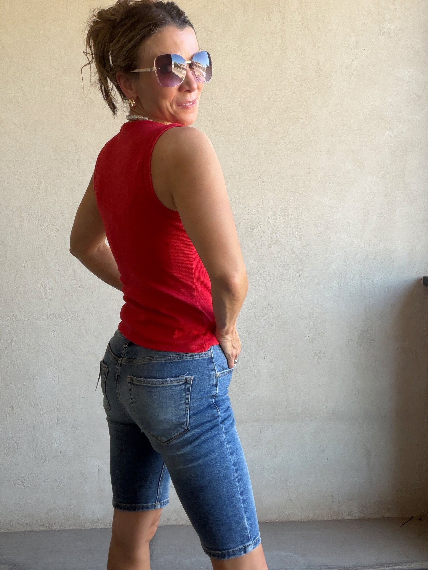 Whitney Ribbed Sleeveless Tank in Red
